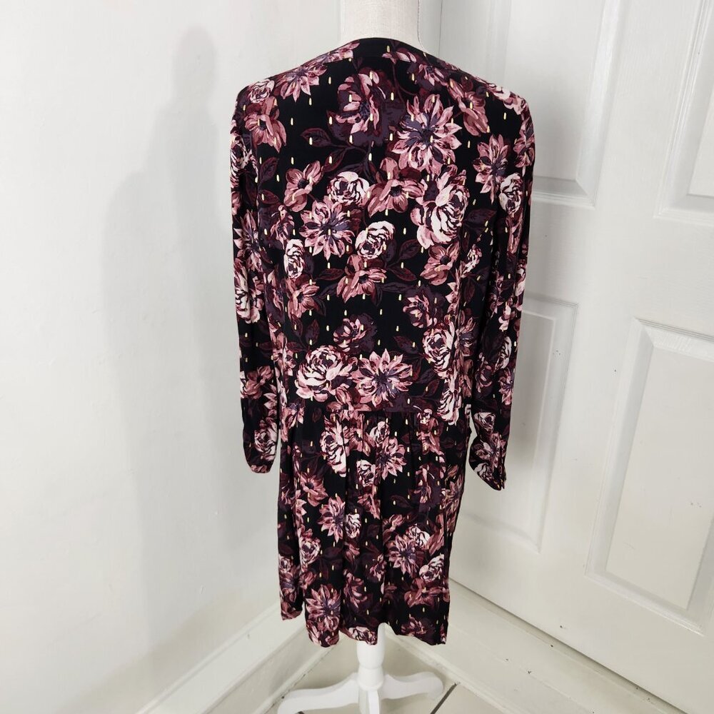 Garnet Hill Dress Womens 10 Purple Dropwaist Button Up Dark Romantic Moody - Picture 12 of 13